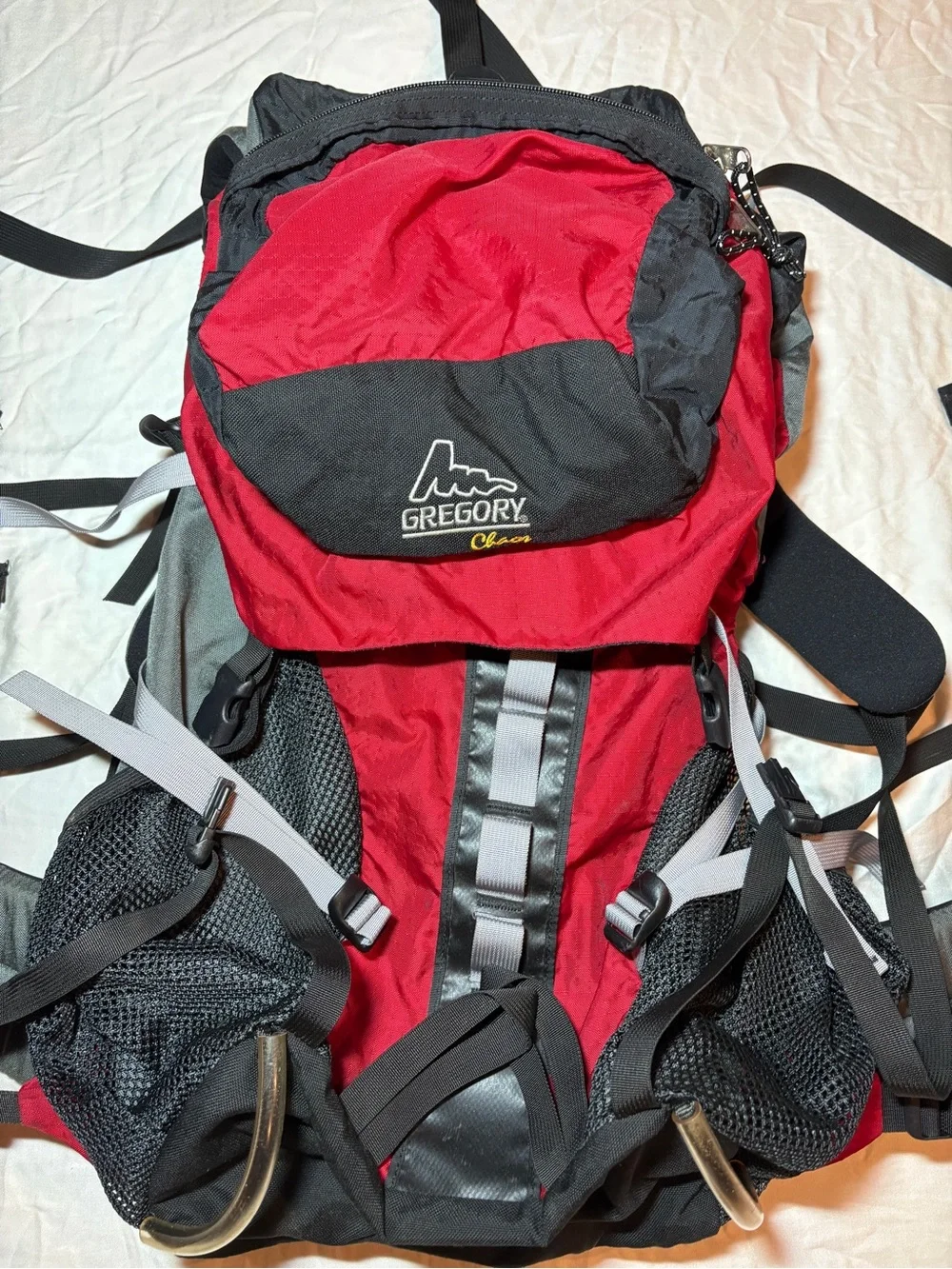 Gregory red and black technical hiking pack